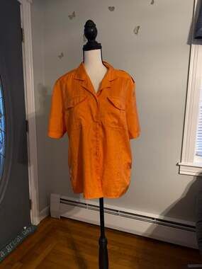 Christie & Jill Vintage Orange Short Sleeve Safari Utility Shirt Size 8